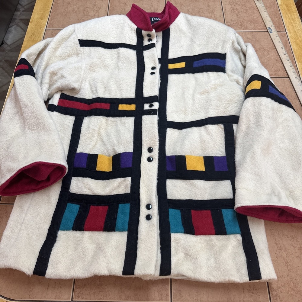 Steve Evans Vintage Wool Colorblock Southwestern Blanket Coat USA Made Sz Large